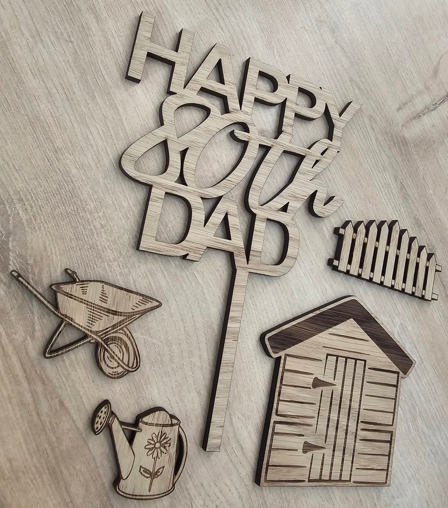 Wooden Garden Cake Topper Set