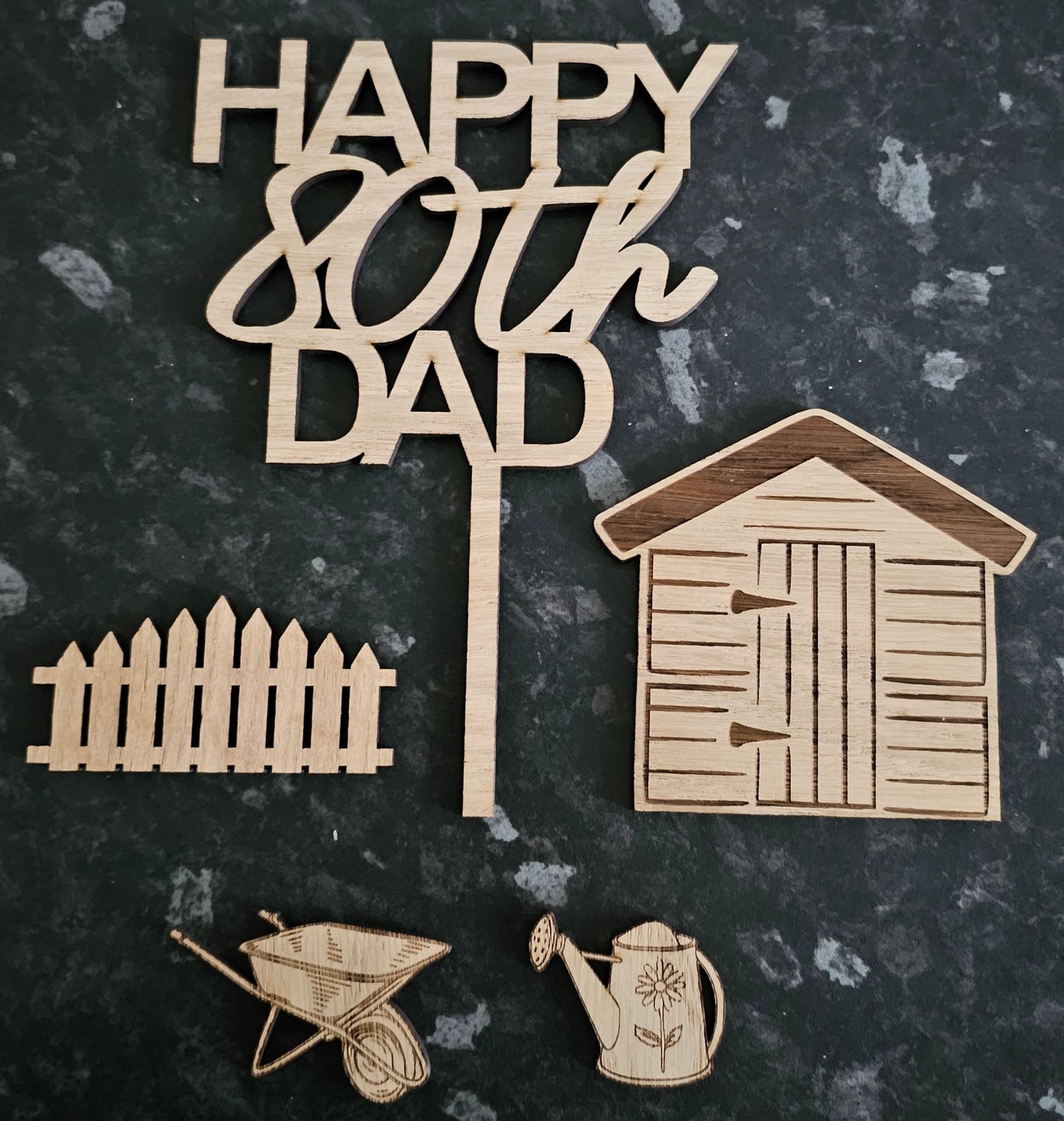 Wooden Garden Cake Topper Set