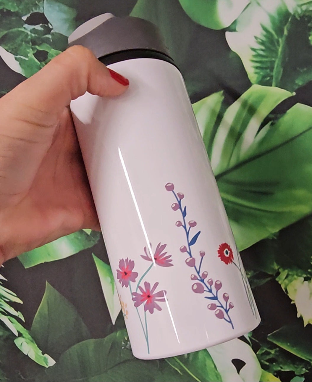 Floral Water Bottle - Minimalist Wildflower Design - Aluminium Drink Bottle