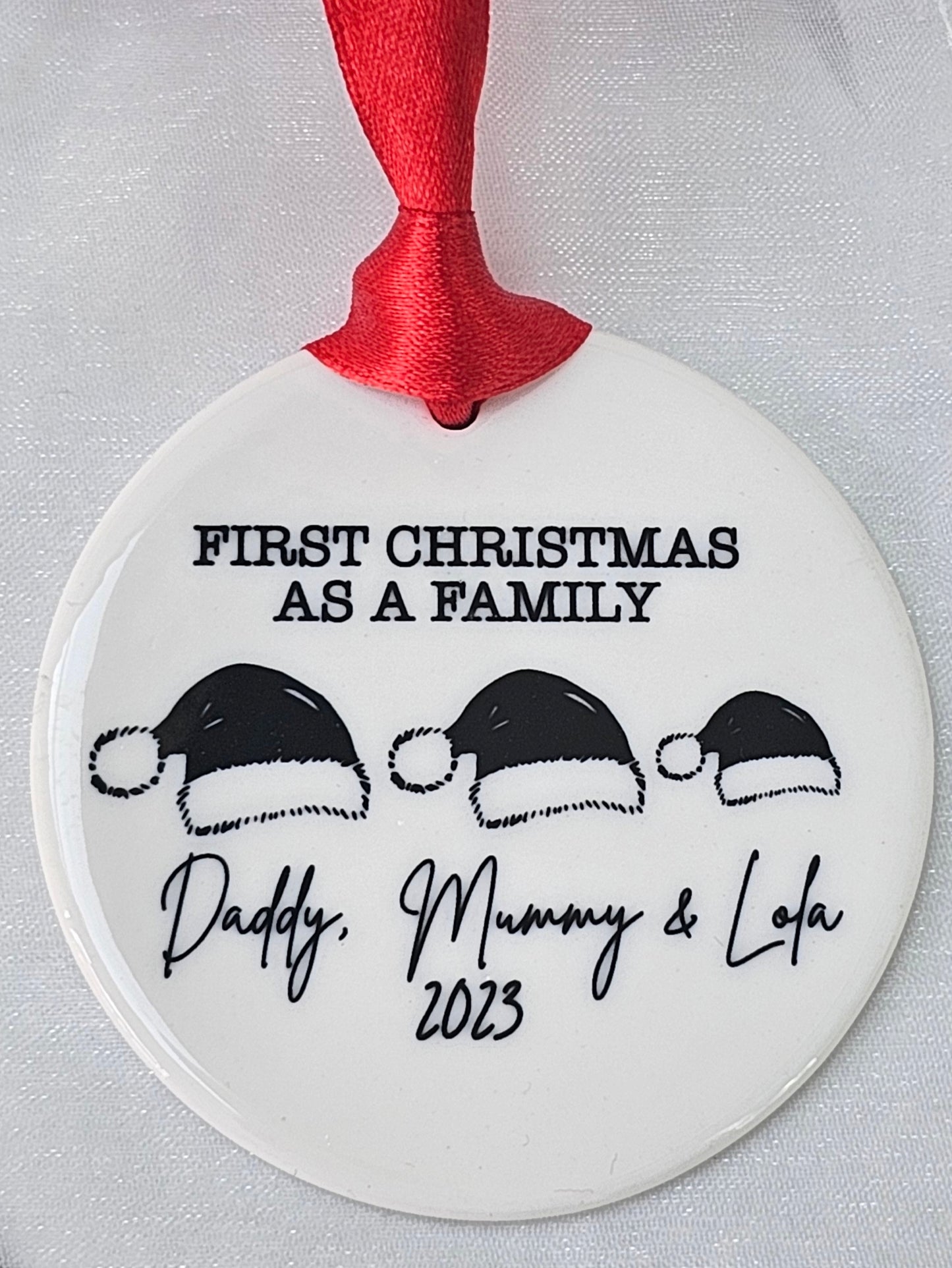 First Christmas as a family ceramic baubles