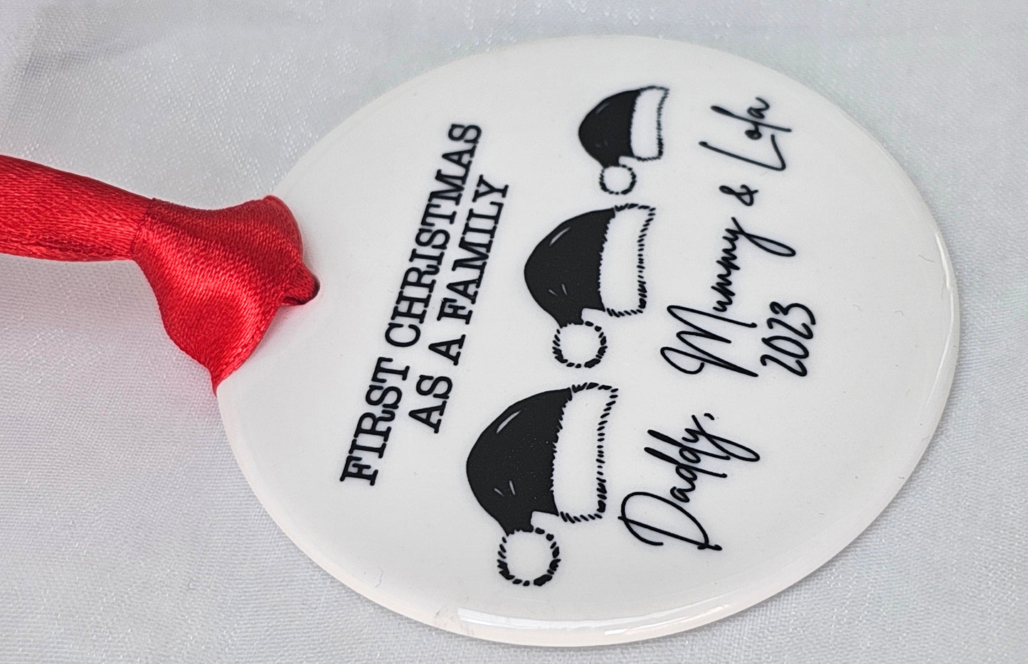 First Christmas as a family ceramic baubles
