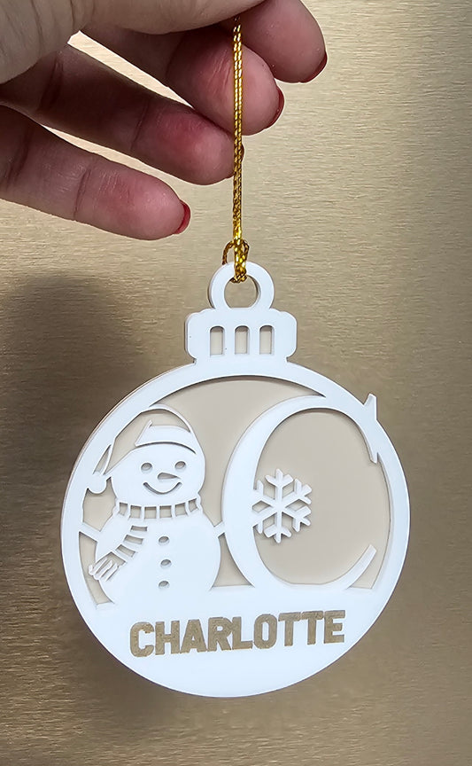 Personalised Snowman Christmas Bauble With Name
