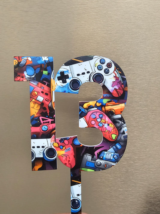 Custom Gaming Cake Topper - Acrylic Birthday Age Topper, Gamer Party Decoration