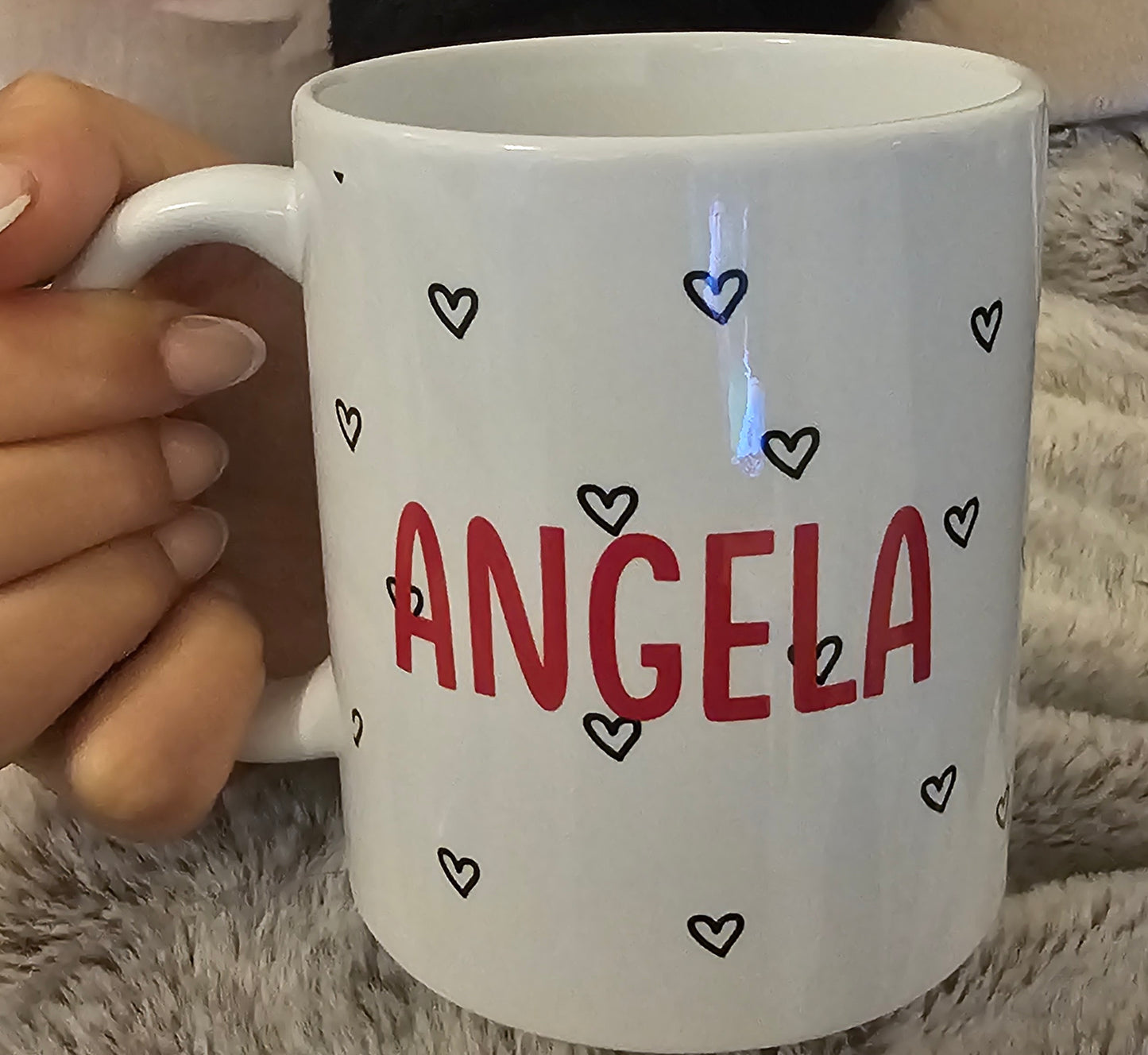 Personalised Ceramic Mug with Name and Heart Pattern