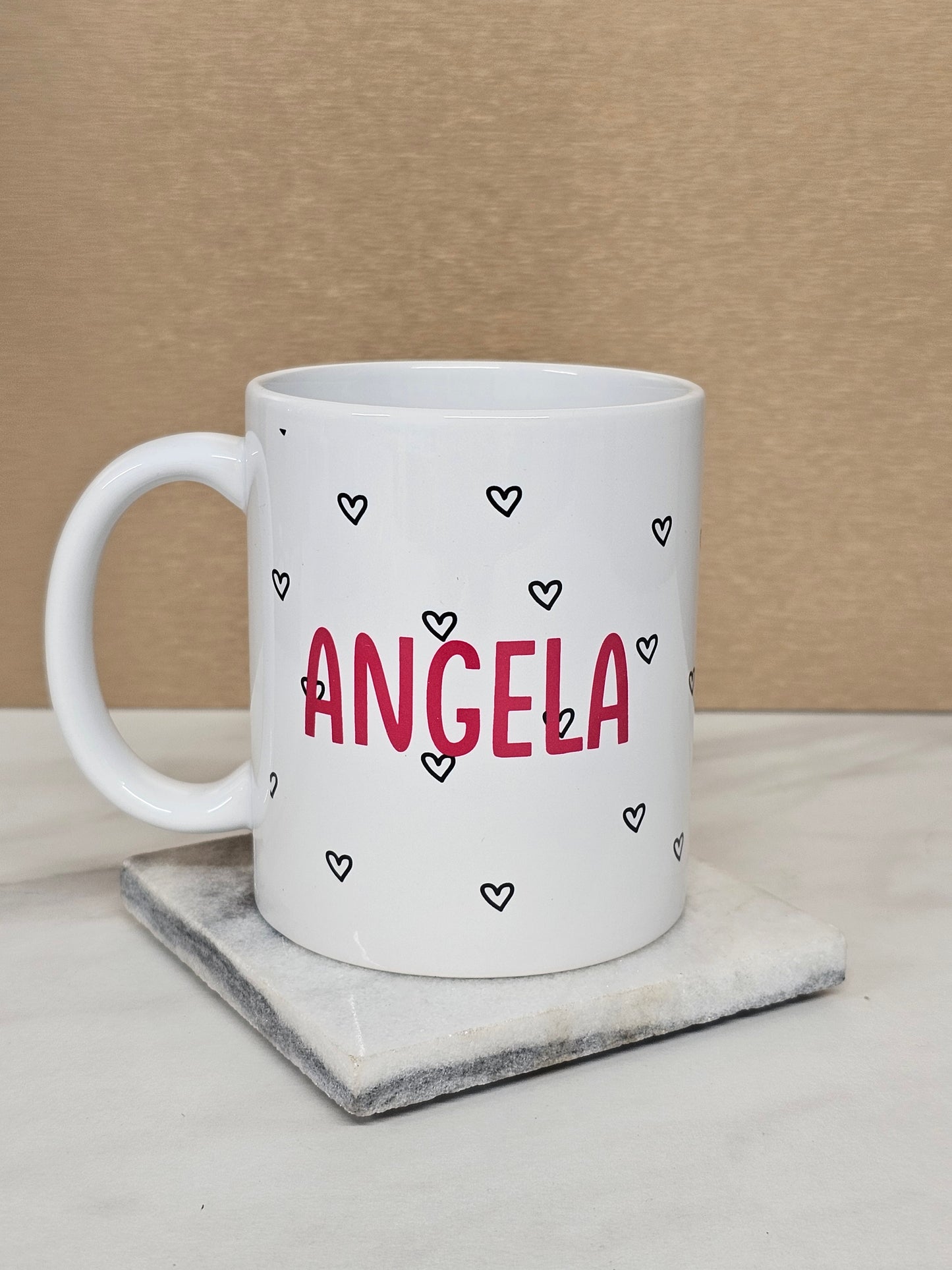 Personalised Ceramic Mug with Name and Heart Pattern