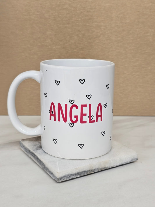 Personalised Ceramic Mug with Name and Heart Pattern