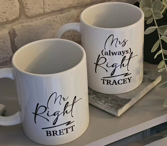Set of Mr Right and Mrs Always Right White Mug Set