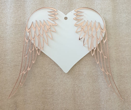 Acrylic Heart and Angel Wings