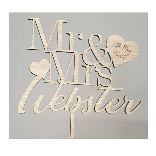 Wooden Mr & Mrs Name Cake Topper